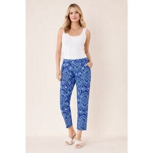 Chico’s So Slimming Pants Size 1.5 /10 Blue Medallion Print Pull On Ankle Pants